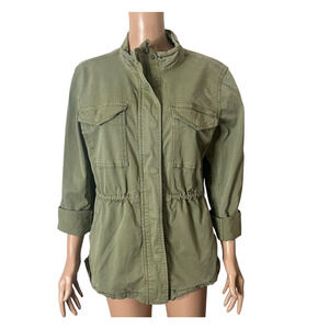 Style & Co Olive Utility Field Jacket Womens L Cinched Waist Front Pockets